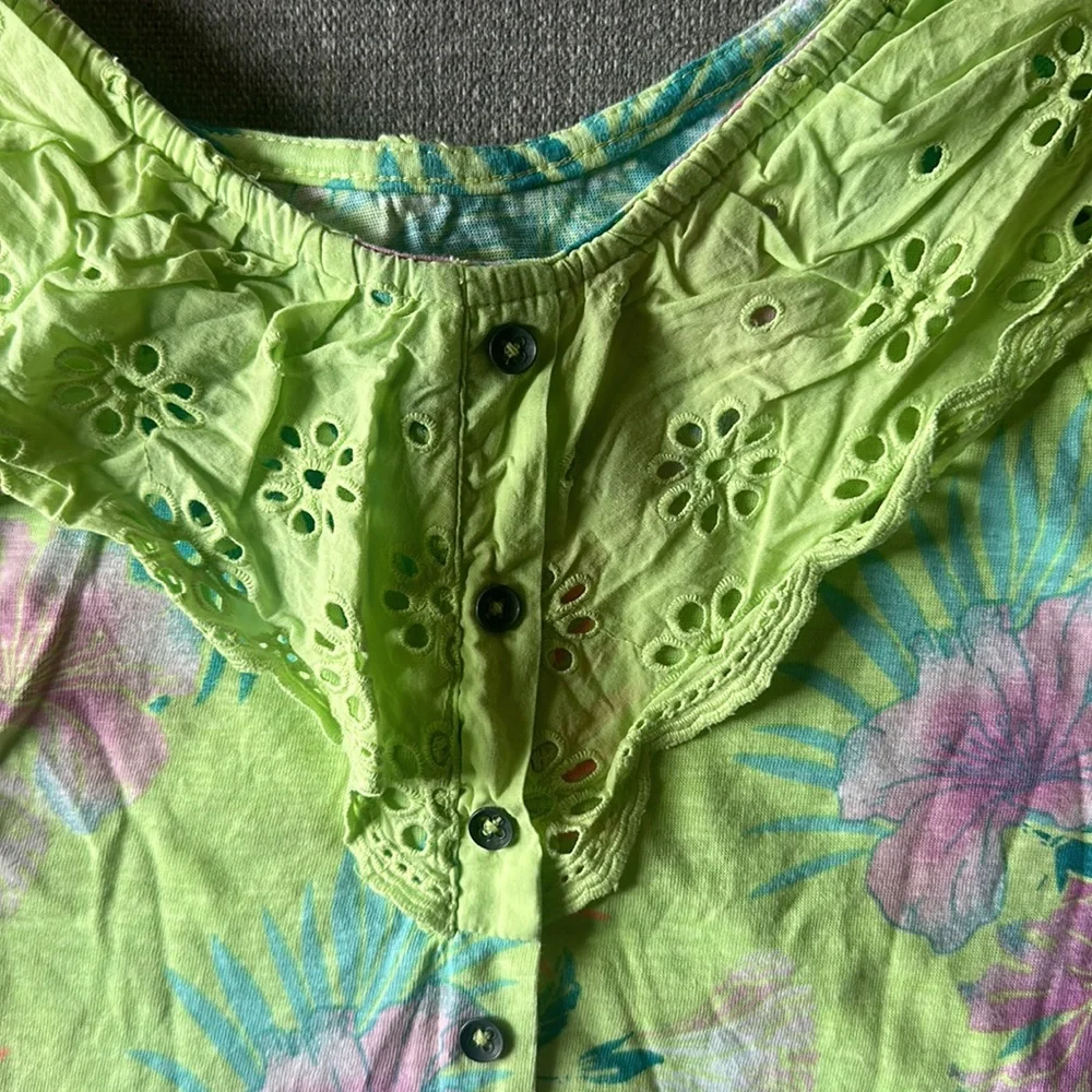 Justice Girls Lime Green Tropical Print Button Front Tank Top Size S